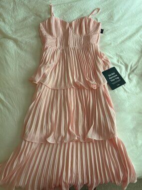 Cascading Crush Blush Pink Tiered Bustier Midi Dress